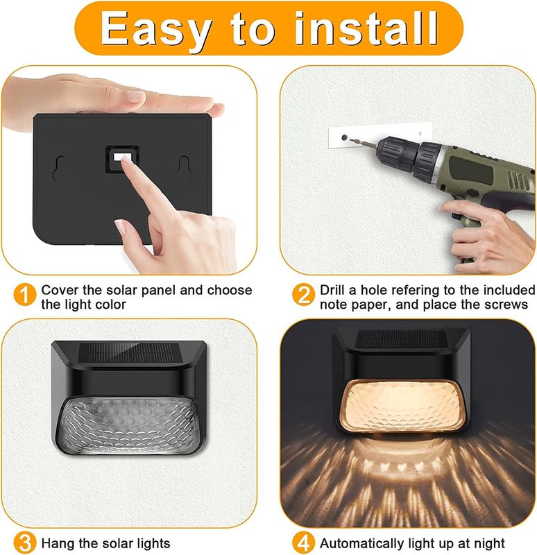 20 Lumen schwarze solarbetriebene Zaunlampe mit 4,5 Stunden Ladezeit und warme weiße RGB-Lichtfarbe