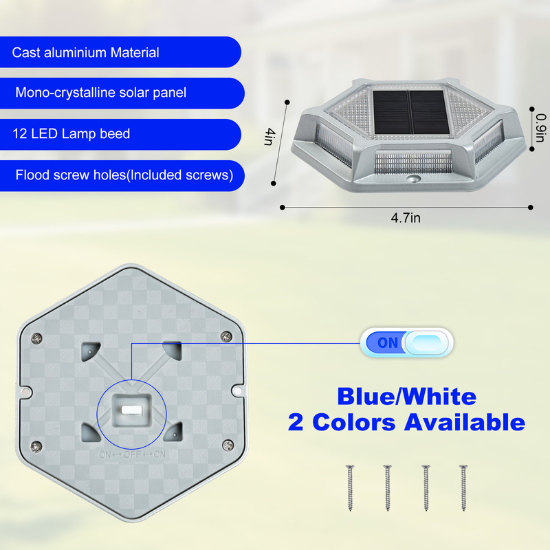IP68 Wasserdicht Aluminium Solardock Licht Kaltweiß Schraubeninstallation Solarbetrieb