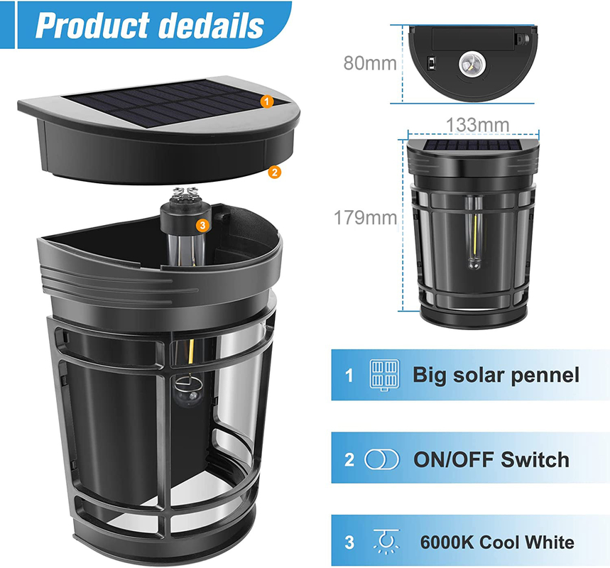Warme weiße bis RGB-Solarwandleuchte Lithiumbatterie mit wasserdichtem IP65-PC-Schale