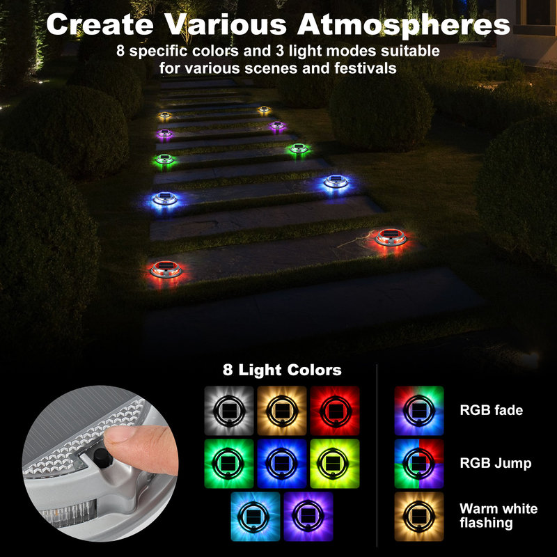 1200mAh Batterie RGB Solar Deck Licht für lang anhaltende Außenbeleuchtung 110*22MM