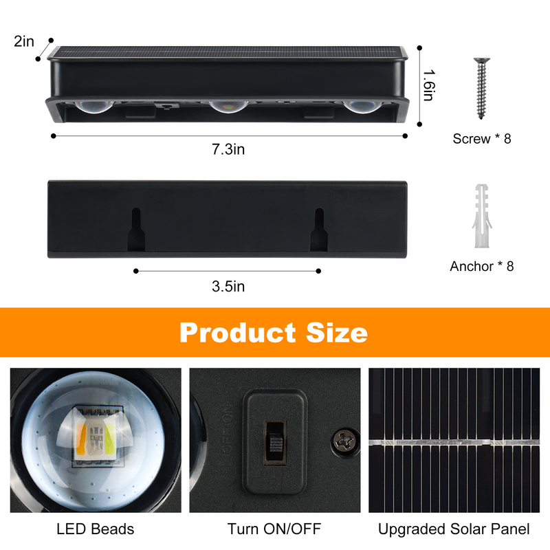 Warmverkauf IP65 wasserdichtes Polysilicium-Solarpanel Weißes Licht Warmes Licht nach oben und unten Lichtquelle Solar LED Wandlampe Hotel