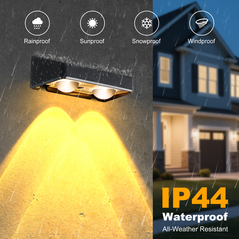 Warme weiße Patio Türen Zaun Deck Garten Beleuchtung Wasserdichte kleine Schrittlampe Außen Solar nach oben und unten Wandleuchten